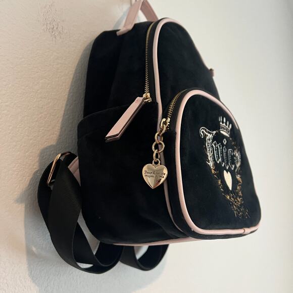 Juicy Couture Black/Pink Velvet Velour Mini Backpack Embroidered Bling Y2K main image 8